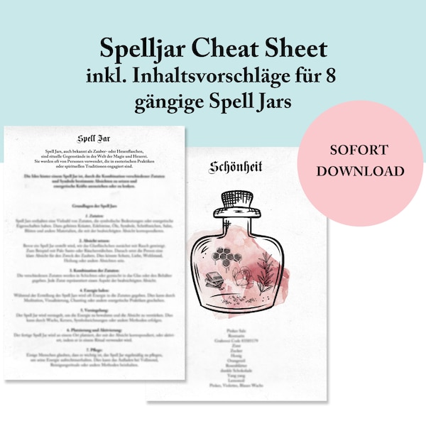 Spell Jar | Cheat Sheet | Grimouir | PDF | Instant Download | to print
