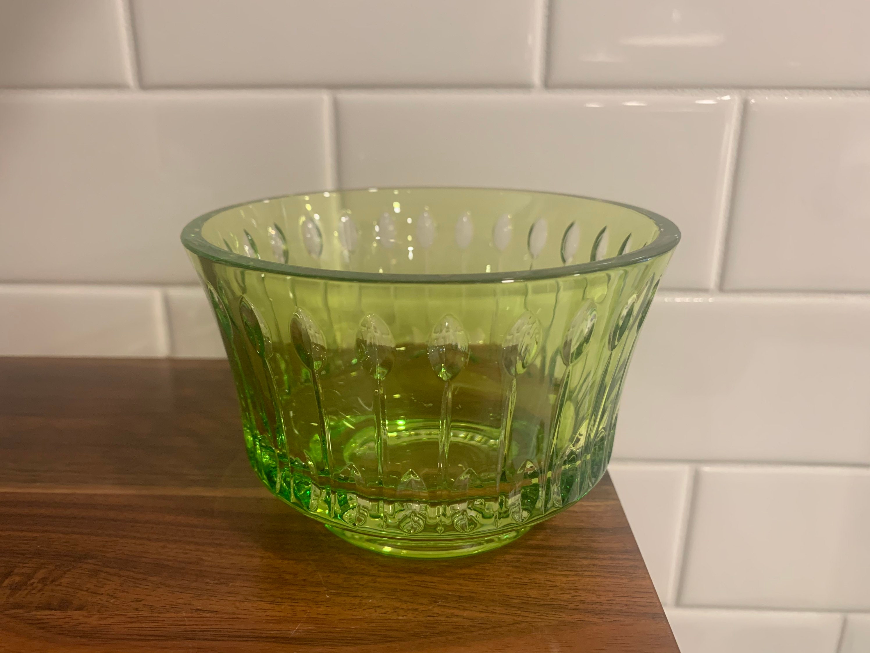 Beautiful Vintage Cut Glass Green Bowl Etsy