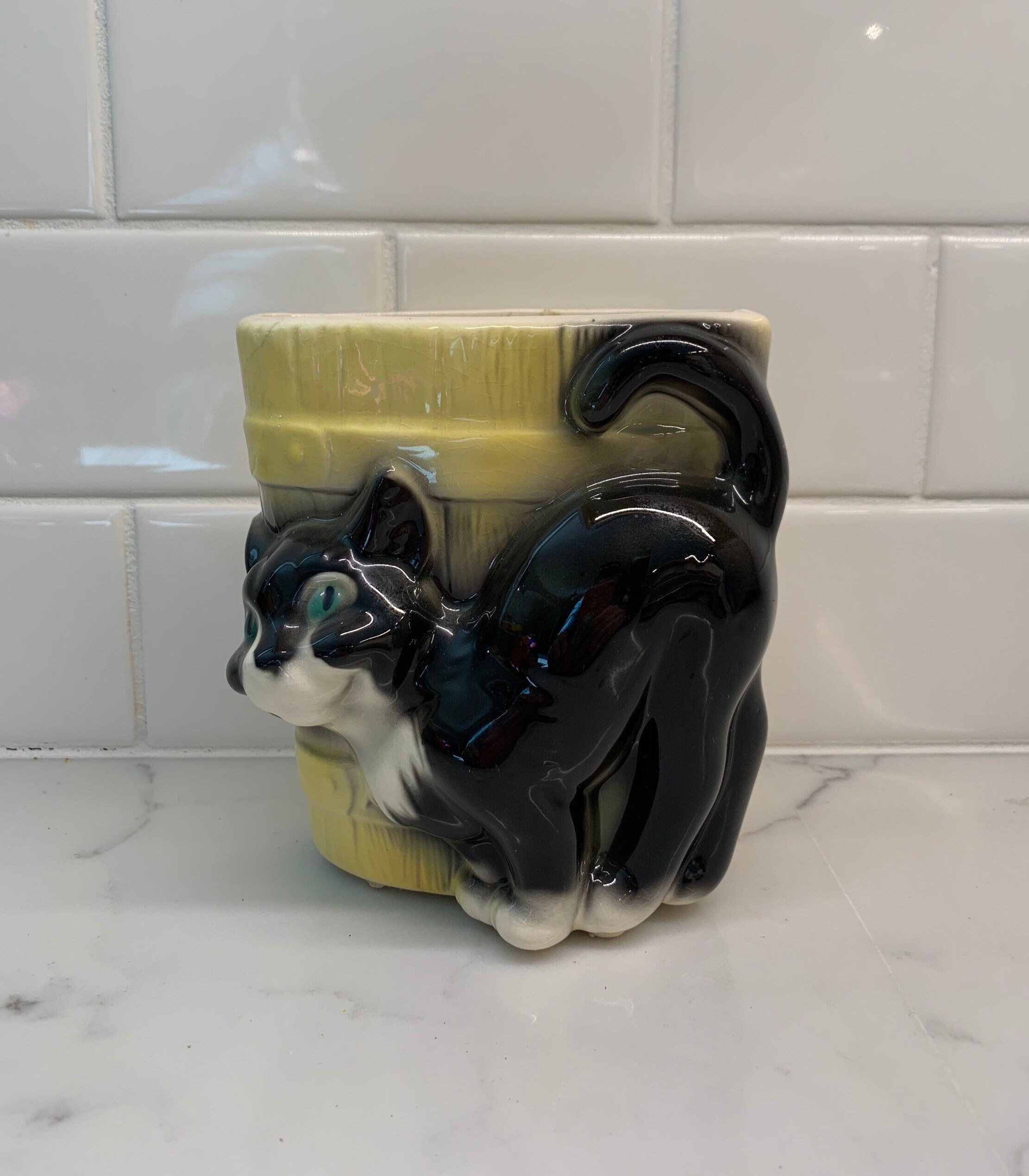 Vintage Black Cat Vase Planter Etsy