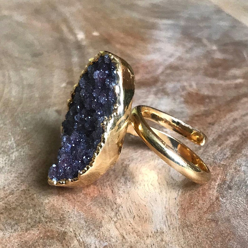 US 8-10 UK Q Gold Plate Druzy Stacking Ring T