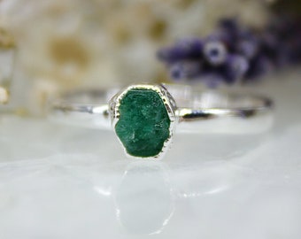 Emerald Birthstone Stacking Ring in Sterling Silver