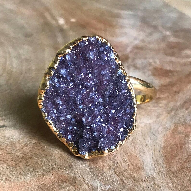 US 8-10 UK Q Gold Plate Druzy Stacking Ring T
