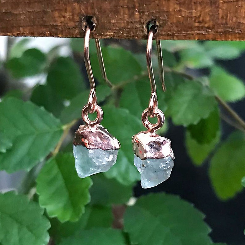 Rose Gold Aquamarine Raw Drop Earrings