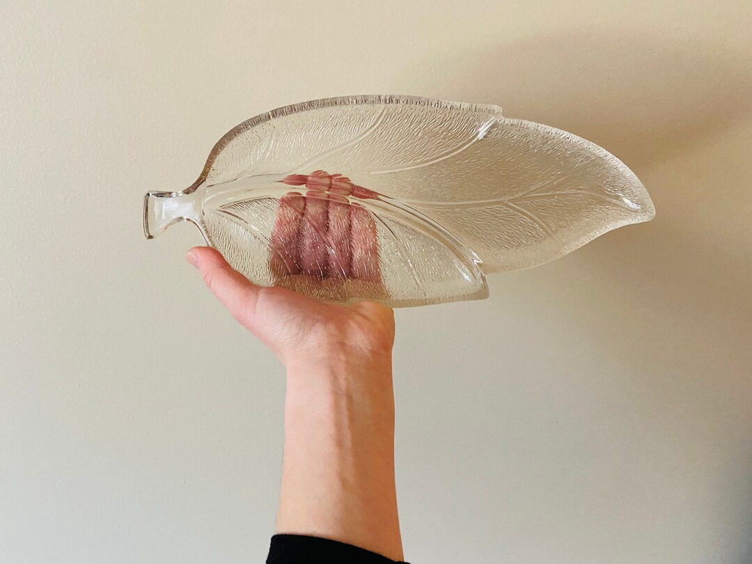 MCM Glass Veggie Tray Leaf Etsy
