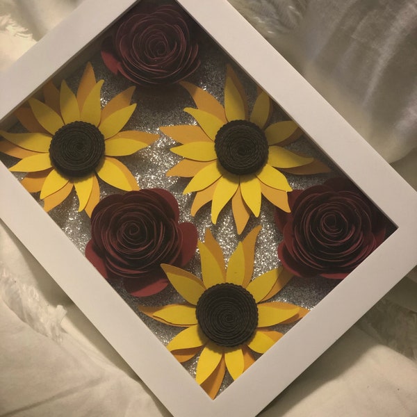 Sunflower and rose shadow box