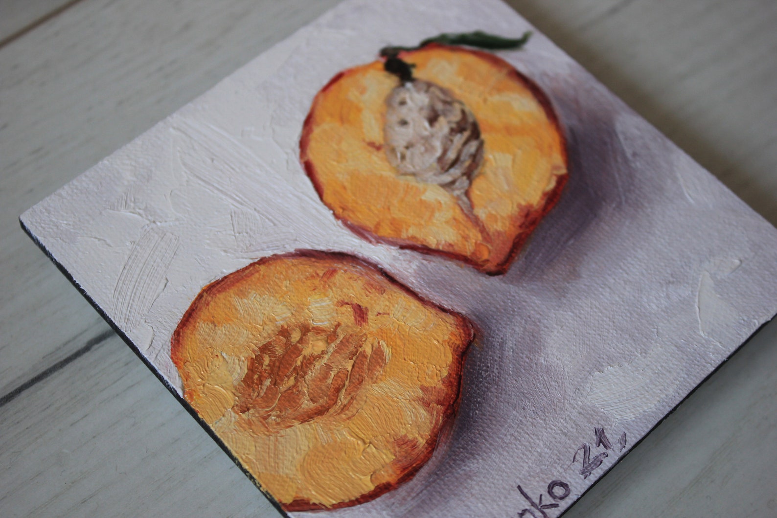 Peach Oil Painting Original Peach Art Fruit Still Life Etsy