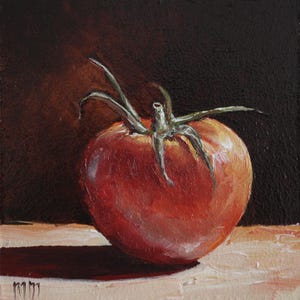Tomato Oil Painting, Tomato Still Life, Red Tomato Kitchen Wall Art, ORIGINAL ART, Kitchen Gift, Tomato Art, Fine Art, Vegetables Art 4x4 in