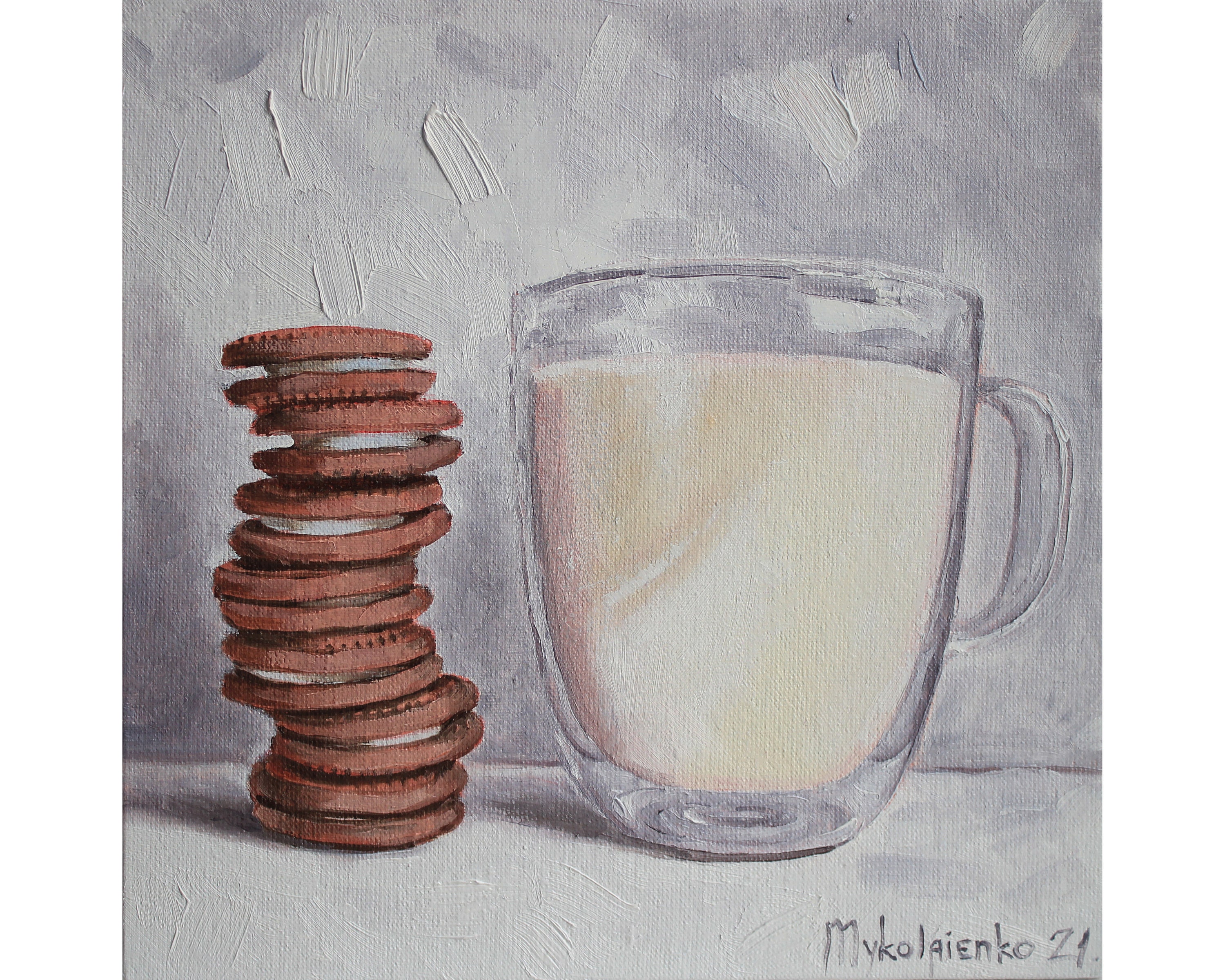 Cookies Art Cookies Still Life Oil Painting Cup of Milk Etsy