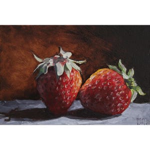 Nature morte aux fraises, Peinture à l'huile de fraises, Nature morte de fruits, Art de fruits, Peinture de fruits, Art de petits fruits, Art original de petite cuisine, 4 x 6 po