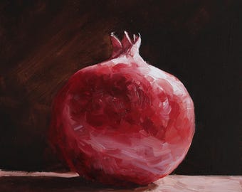 ザクロのアート、フルーツの絵画、オリジナル油絵、フルーツの壁掛け