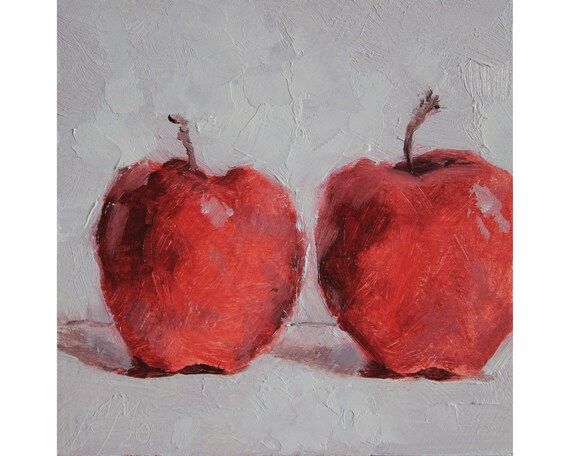 Apple Original Painting Still Life Artwork Fruit Wall Art Kitchen Art Fruit Food Red Apple Oil Impasto