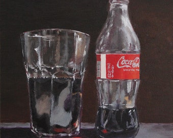 Coca Cola oil painting, Coca Cola Bottles Original Art, Coca Cola art, Coke Soda Still life, Fizzy Drink, Coke painting Kitchen art, 8x8 in
