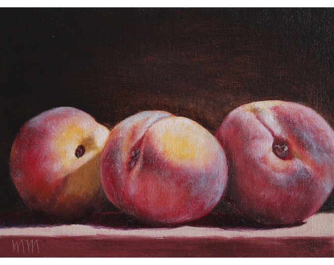 Peach Oil Painting, Original Peach Art, Fruit Still Life, Fruit Art
