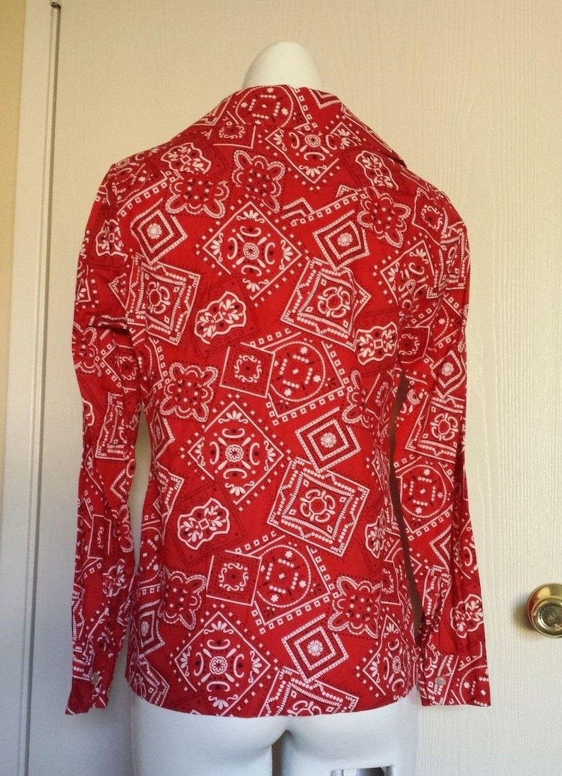 Vintage 1970/'s Prior Westerns Denver Red White Bandana Rockabilly Shirt Sz M