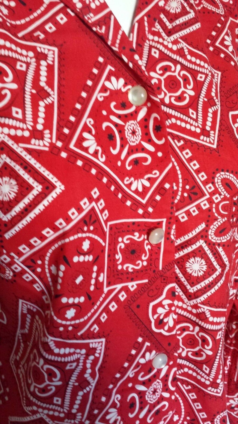 Vintage 1970/'s Prior Westerns Denver Red White Bandana Rockabilly Shirt Sz M