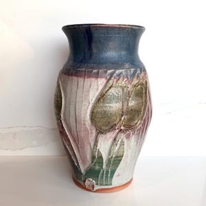 サウク・マウンテン・スタジオ陶器 青い花瓶 チューリップの花 SMP スティーブ・マレー