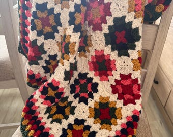 Colorful Granny Square Crocheted Blanket - 37"x37"
