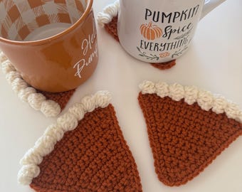Crochet Pumpkin Pie Slice Coasters, Fall Decor, Set of 4