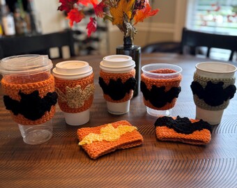 Spooky Bat Crochet Cup Cozy, Halloween Coffee Sleeve