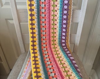 Crocheted striped blanket in vibrant colors 42x40" – Cozy handmade throw for home décor