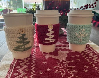 Crocheted Christmas Cup Cozy | Handmade Festive Drink Sleeve