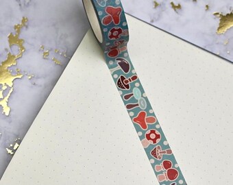 Mushroom Washi Tape, Cute Washi Tape, Kawaii Washi Tape