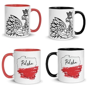 Polska Mug with Color Inside, Polish Eagle Mug, Polish mug, Polish colors cup, gift for him, gift for her, gift idea, patriotic gift Polish