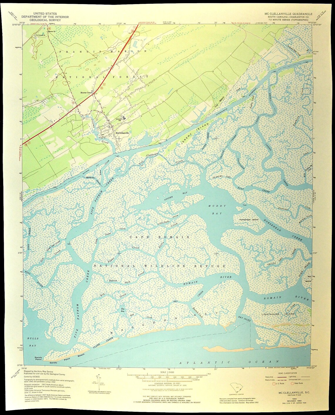 McClellanville Map of Francis Marion National Forest South Etsy