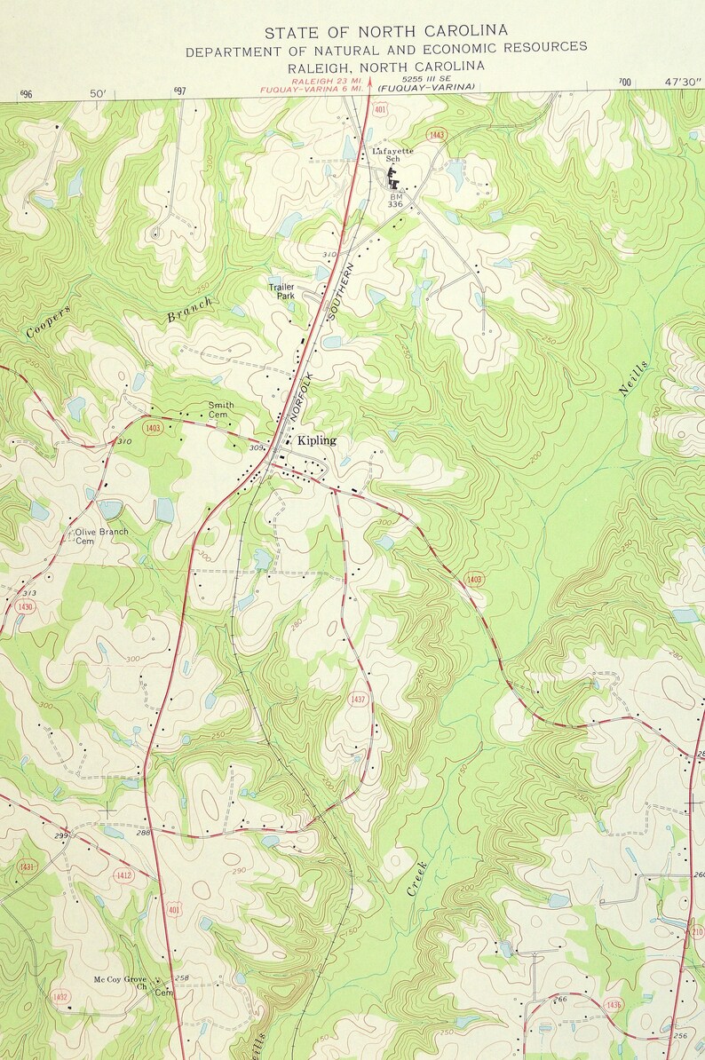 Lillington Map of Shawtown North Carolina LARGE Topographic Etsy