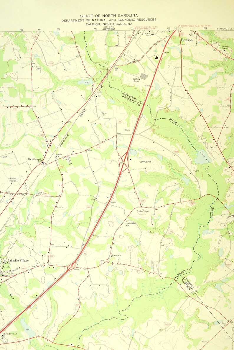 Dunn Map of Benson North Carolina LARGE Topographic USGS Etsy