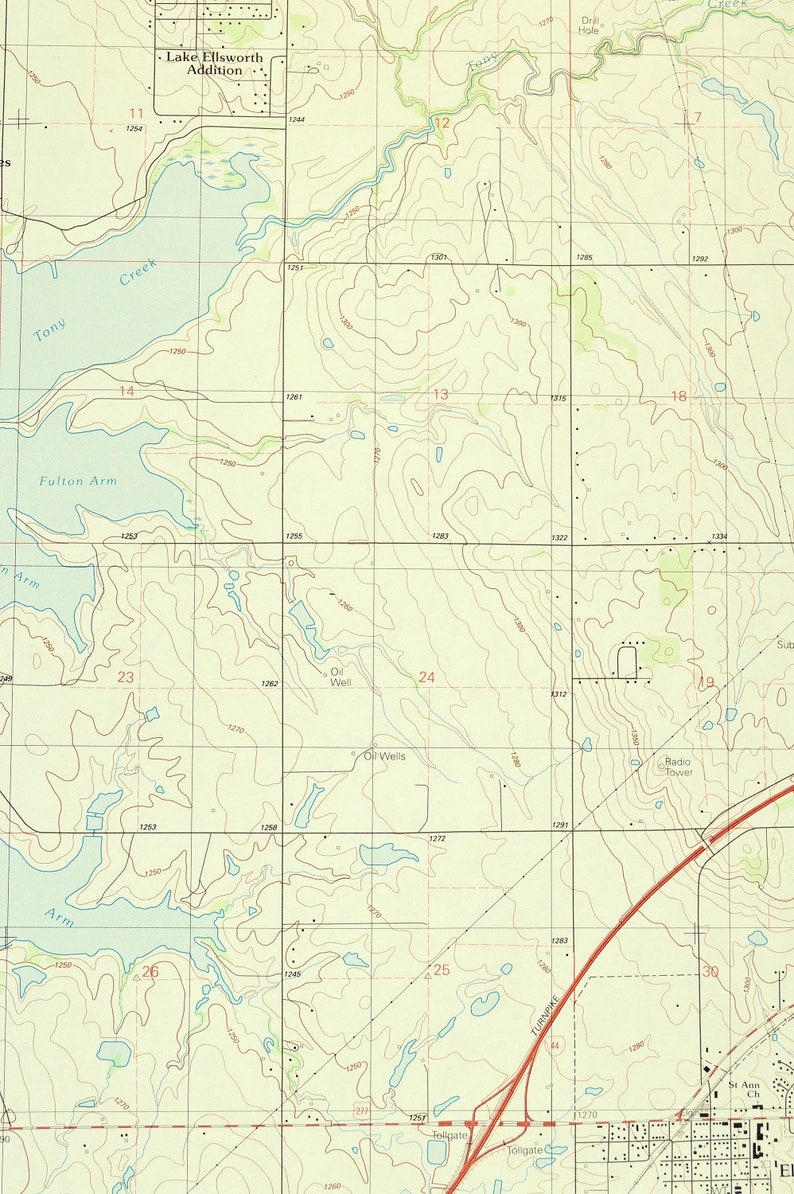 Elgin Map of Lake Ellsworth Oklahoma Art Print Wall Decor Etsy