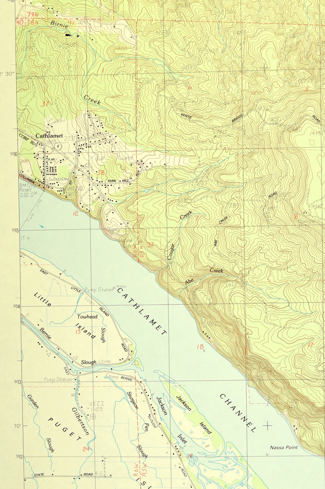 Cathlamet Map of Puget Island Washington Art Print Wall Decor Etsy