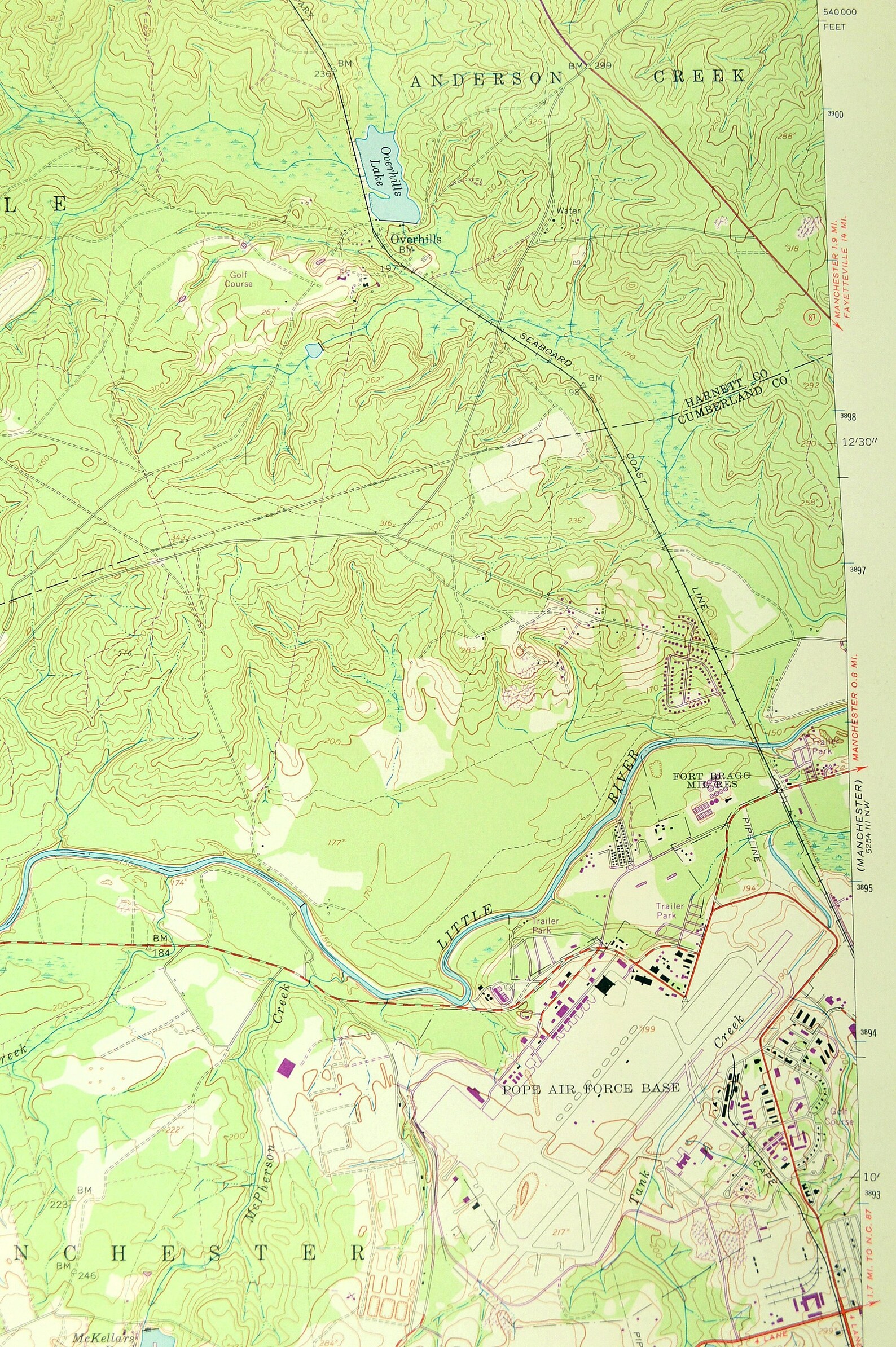 Overhills Map of Fort Bragg North Carolina LARGE Topographic Etsy