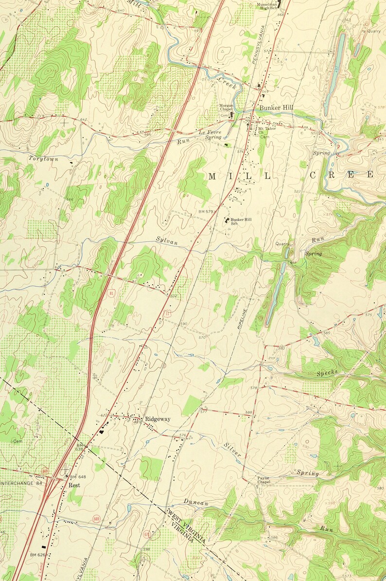 Inwood Map of Bunker Hill West Virginia Art Print Wall Decor Etsy