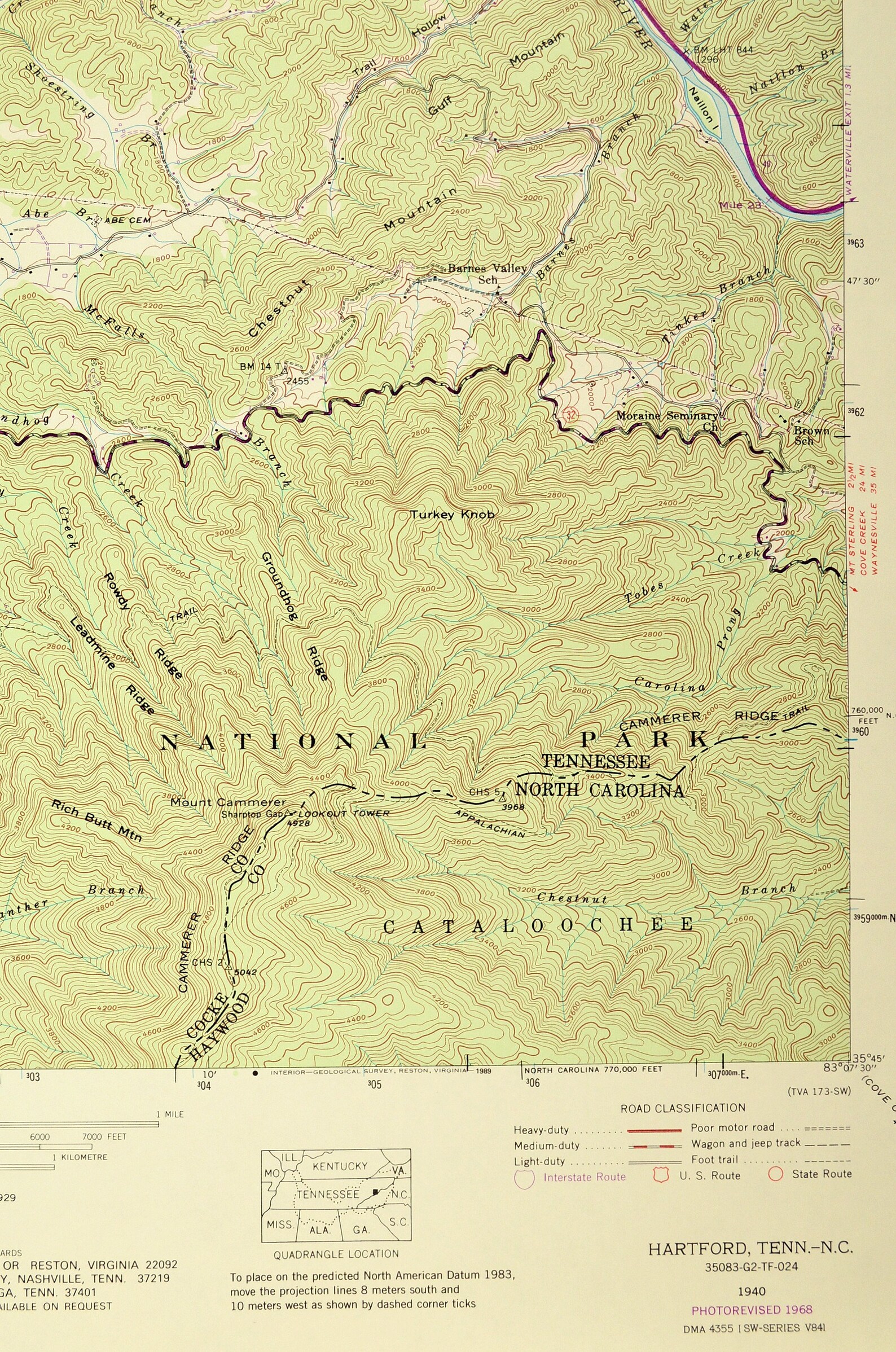 Hartford Map of Great Smoky Mountains National Park Tennessee Etsy