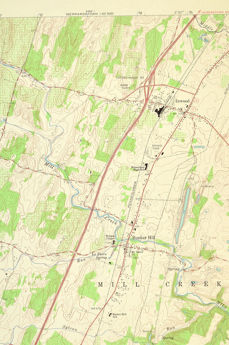 Inwood Map of Bunker Hill West Virginia Art Print Wall Decor Etsy