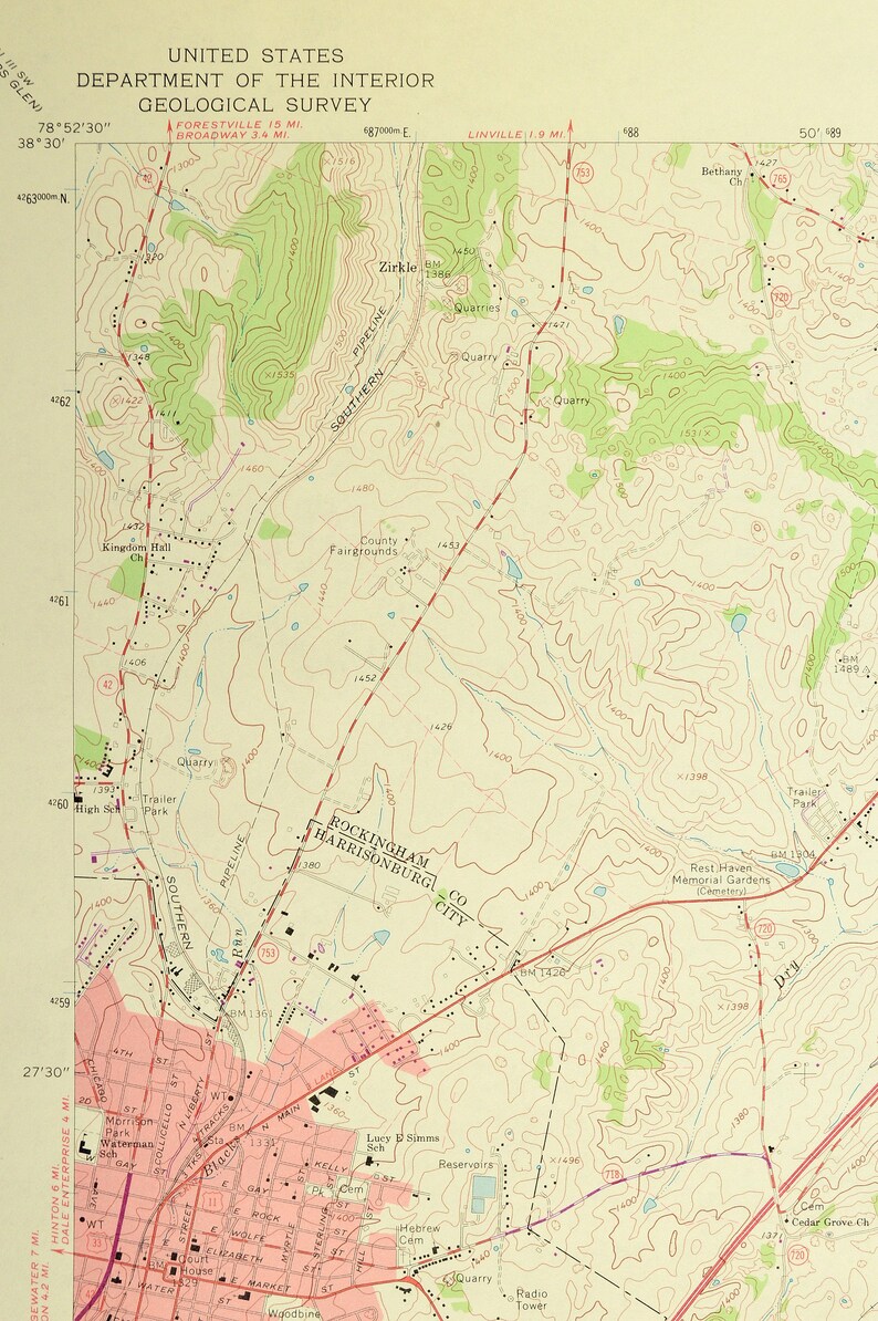 Harrisonburg Map of Keezletown Virginia Art Print Wall Decor Etsy