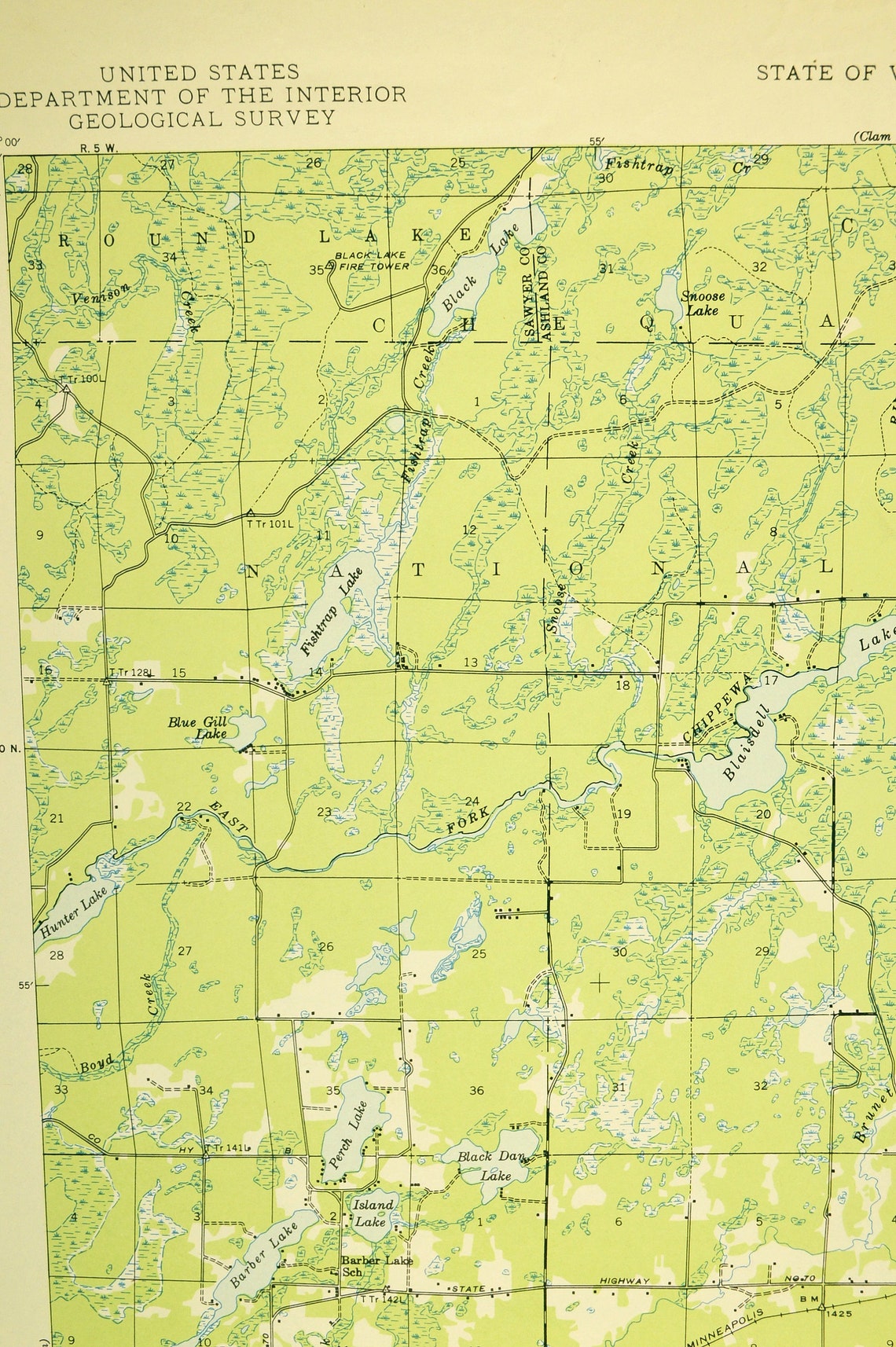 Loretta Wisconsin Map of Draper LARGE Topographic Survey Etsy