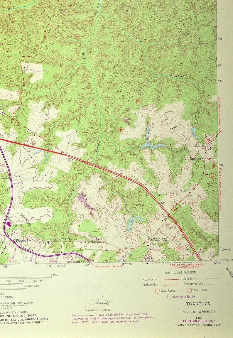 Toano Map of Barhamsville Virginia Art Print Wall Decor LARGE Etsy