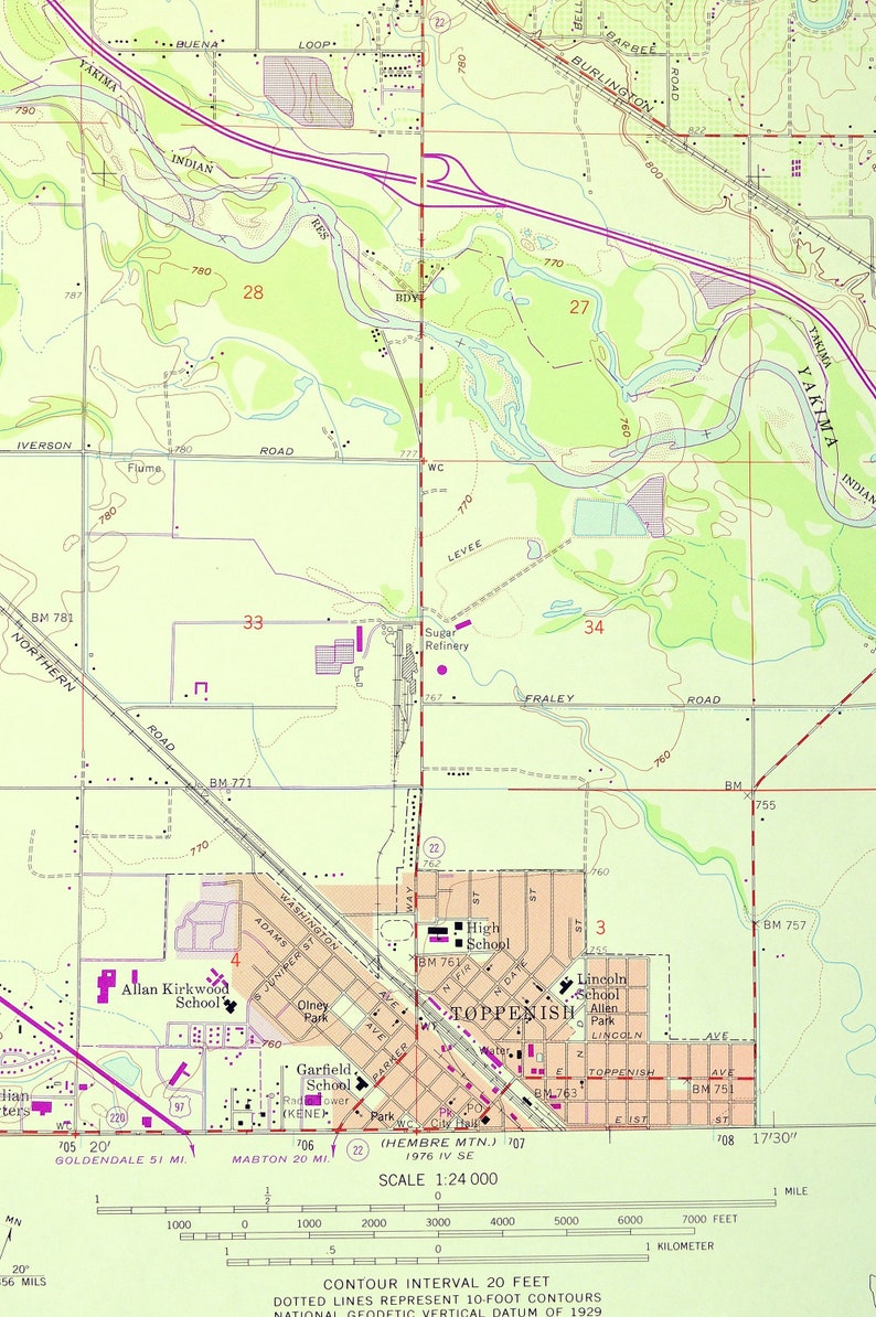 Toppenish Map of Zillah Washington Print Wall Decor LARGE Etsy