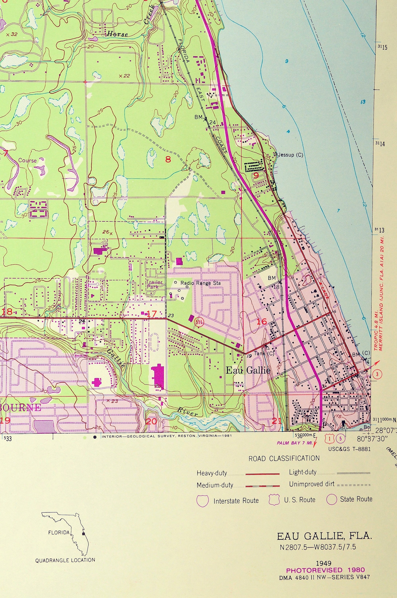 Eau Gallie Map of Brevard County Florida Print Wall Decor Etsy