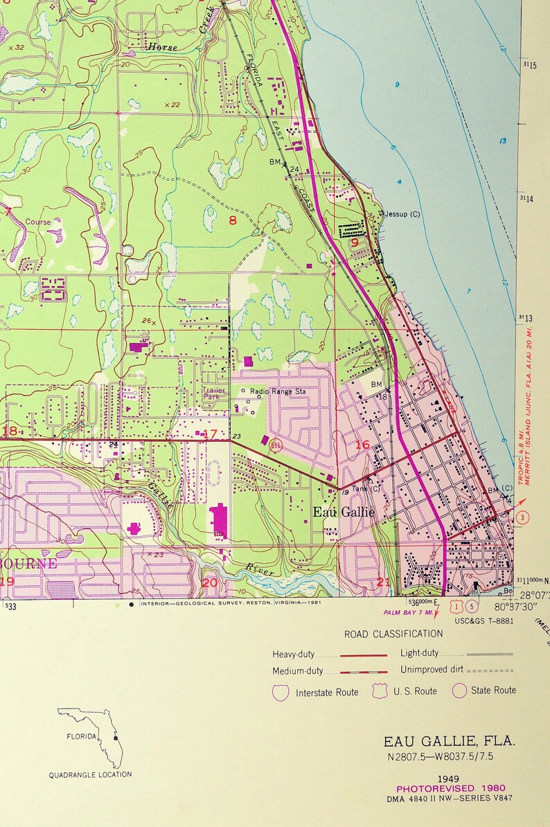 Eau Gallie Map of Brevard County Florida Print Wall Decor Etsy