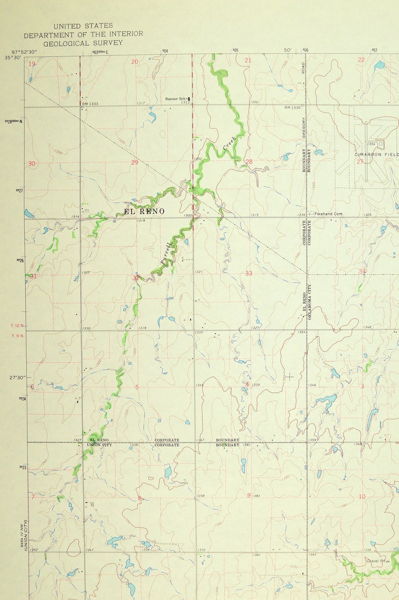 Canadian County Oklahoma Map of Minco Print Wall Art Decor Etsy