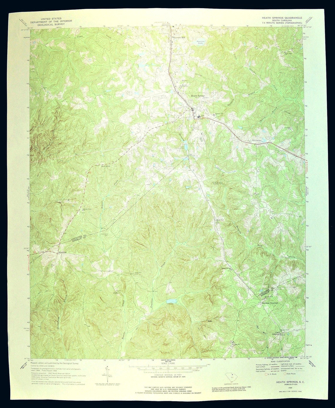 Heath Springs Map of Pleasant Hill South Carolina Wall Decor Etsy