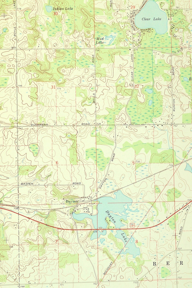 Galien Map of Dayton Michigan Wall Art LARGE Topographic Etsy