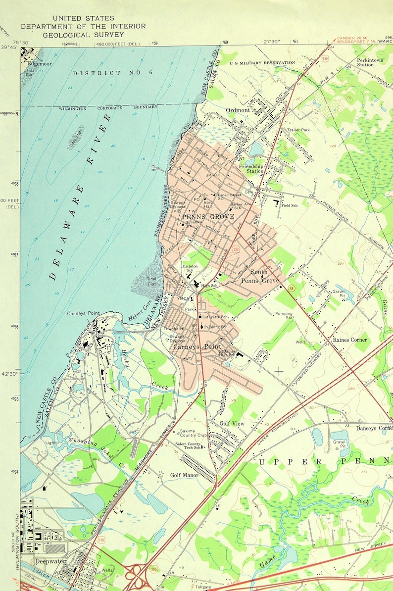 Penns Grove Carte Carneys Point New Jersey GRANDE Étude Etsy France