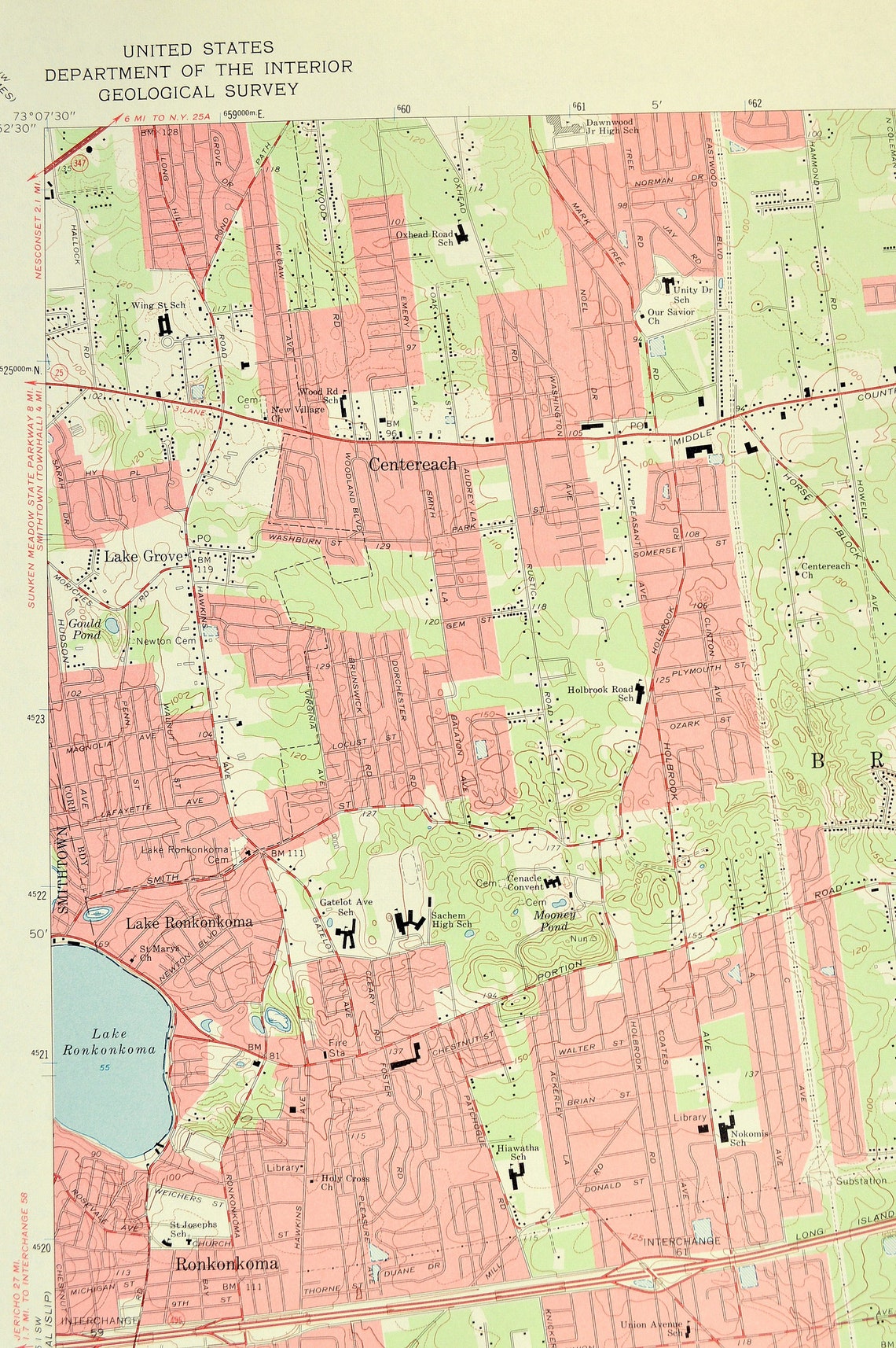 Patchogue Map of Holbrook New York LARGE Topographic Survey Etsy