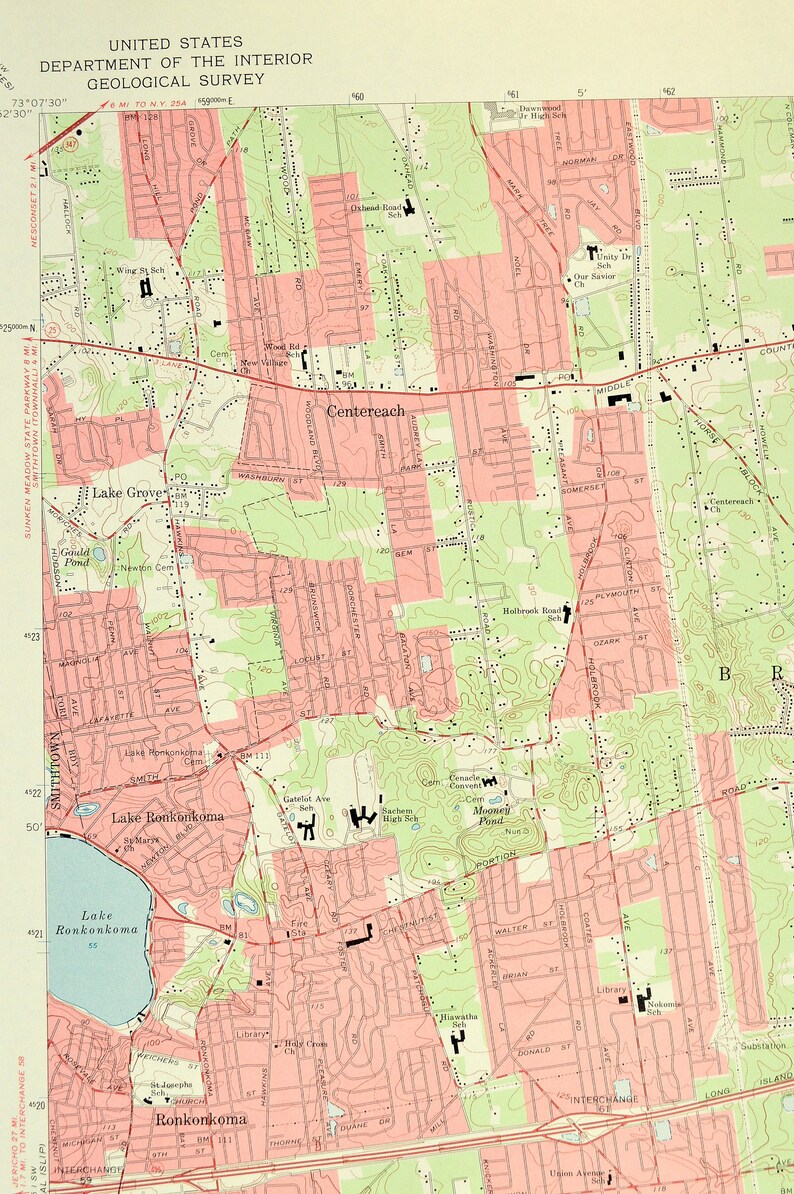 Patchogue Map of Holbrook New York LARGE Topographic Survey Etsy
