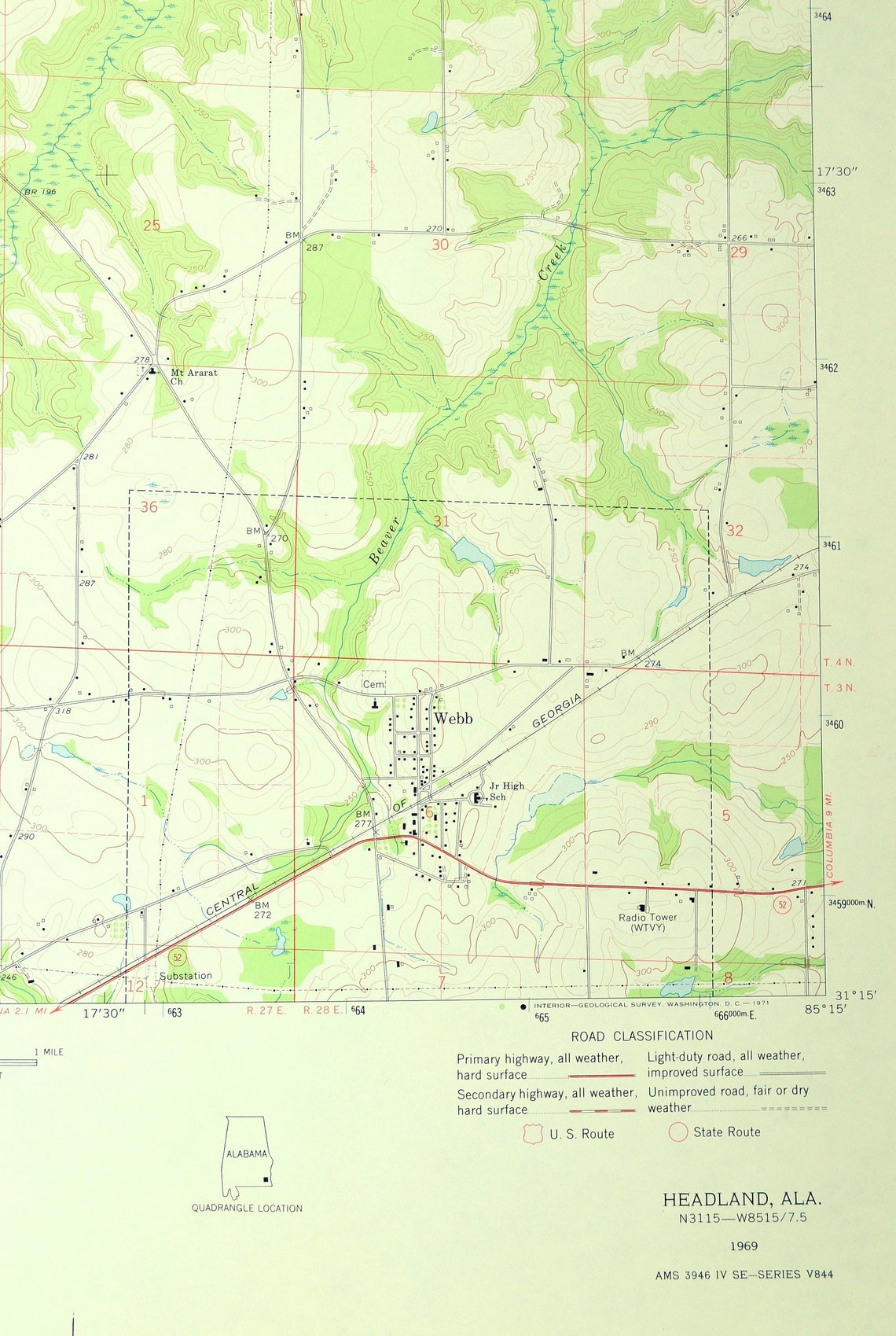 Headland Map of Houston County Alabama Print Wall Decor LARGE Etsy