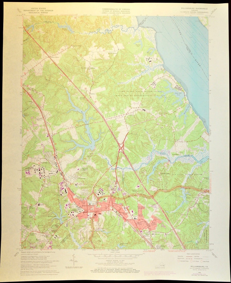 Williamsburg Map of York County Virginia Art Print Wall Decor Etsy